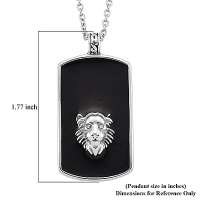 Simulated Diamond Lion Head Dogtag Pendant Necklace (20-22 Inches) in Stainless Steel