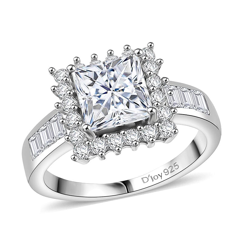 D'Joy Princess Cut Moissanite Halo Ring in Rhodium Over Sterling Silver 2.75 ctw (Size 10.0)