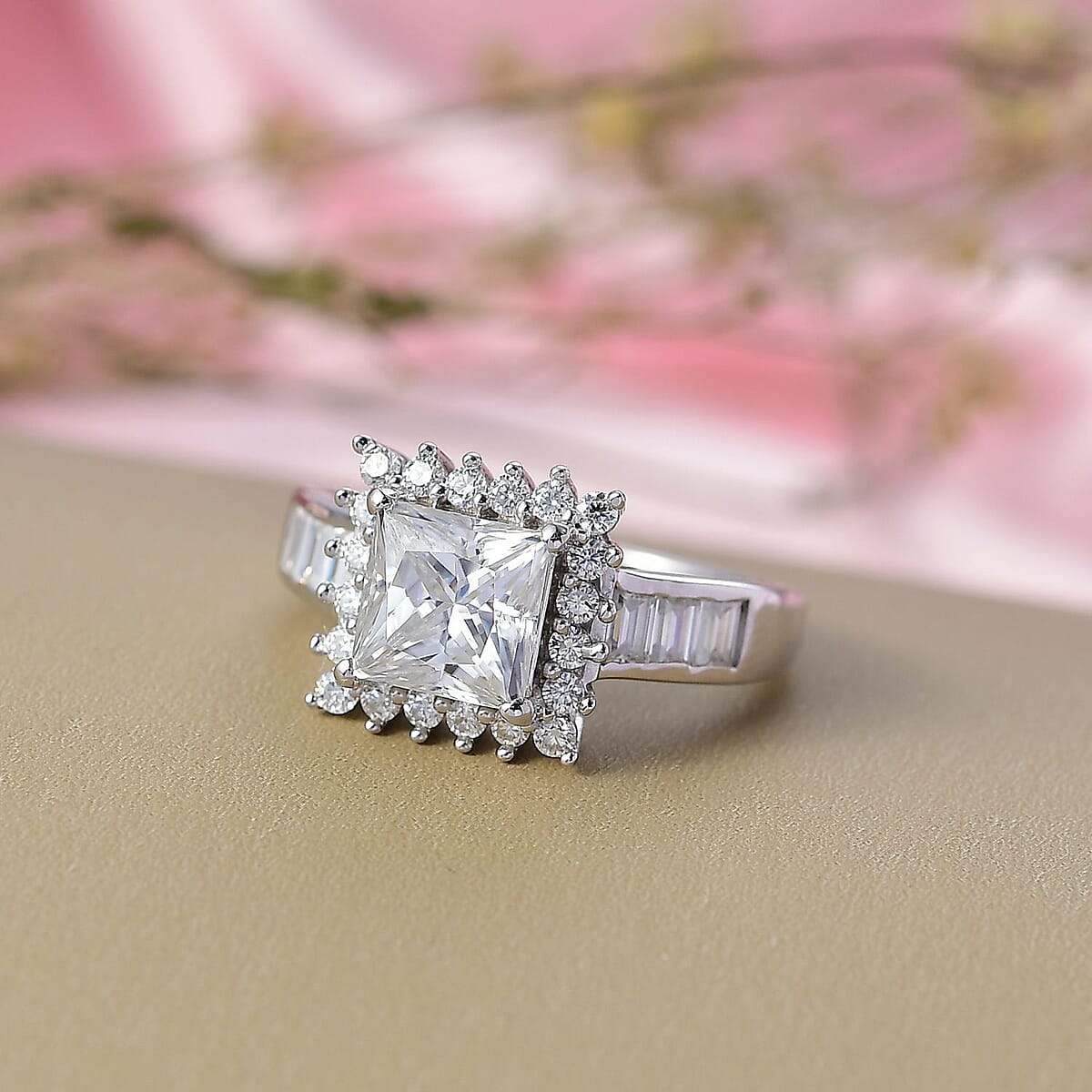 D'Joy Princess Cut Moissanite 2.75 ctw Halo Ring in Rhodium Over Sterling Silver (Size 10.0) image number 1