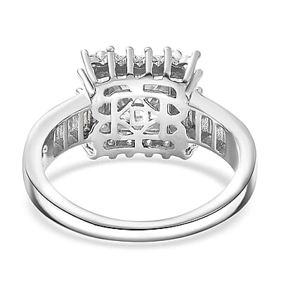 D'Joy Princess Cut Moissanite Halo Ring in Rhodium Over Sterling Silver 2.75 ctw (Size 10.0)