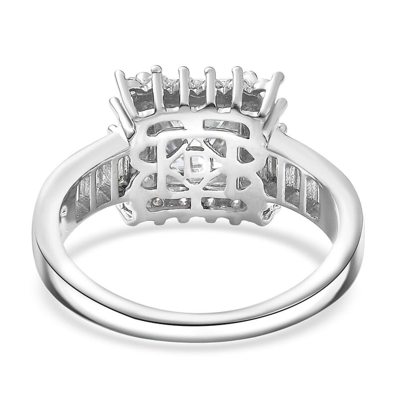 D'Joy Princess Cut Moissanite Halo Ring in Rhodium Over Sterling Silver 2.75 ctw (Size 10.0)