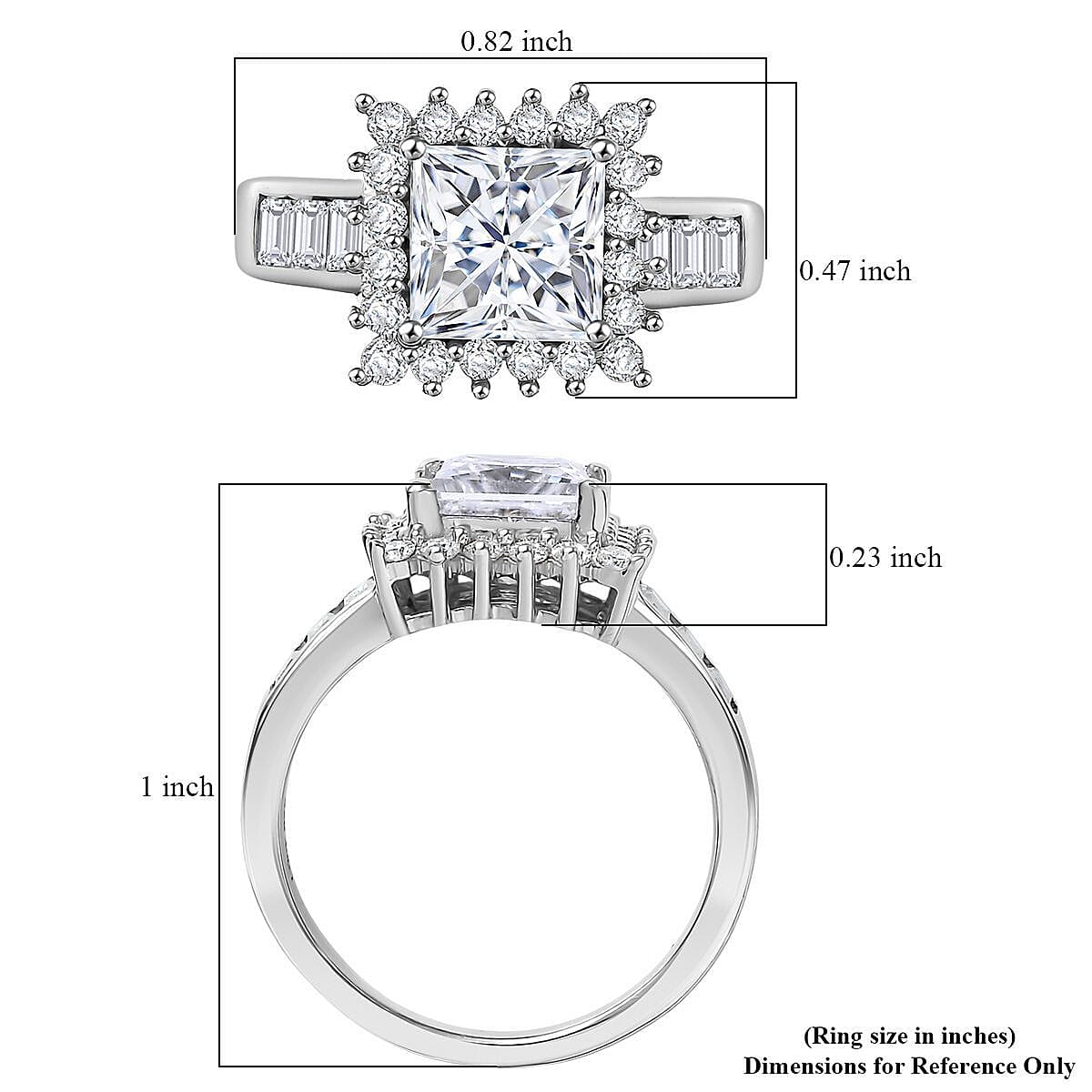 D'Joy Princess Cut Moissanite Halo Ring in Rhodium Over Sterling Silver 2.75 ctw (Size 10.0)
