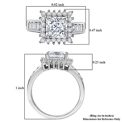 D'Joy Princess Cut Moissanite Halo Ring in Rhodium Over Sterling Silver 2.75 ctw (Size 10.0)