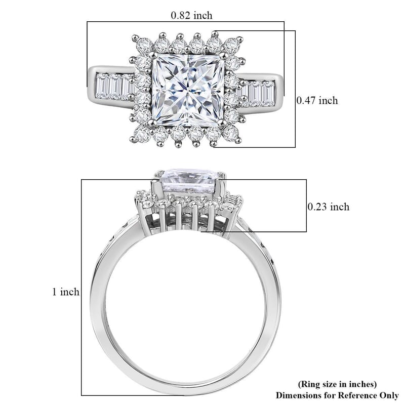 D'Joy Princess Cut Moissanite Halo Ring in Rhodium Over Sterling Silver 2.75 ctw (Size 10.0)