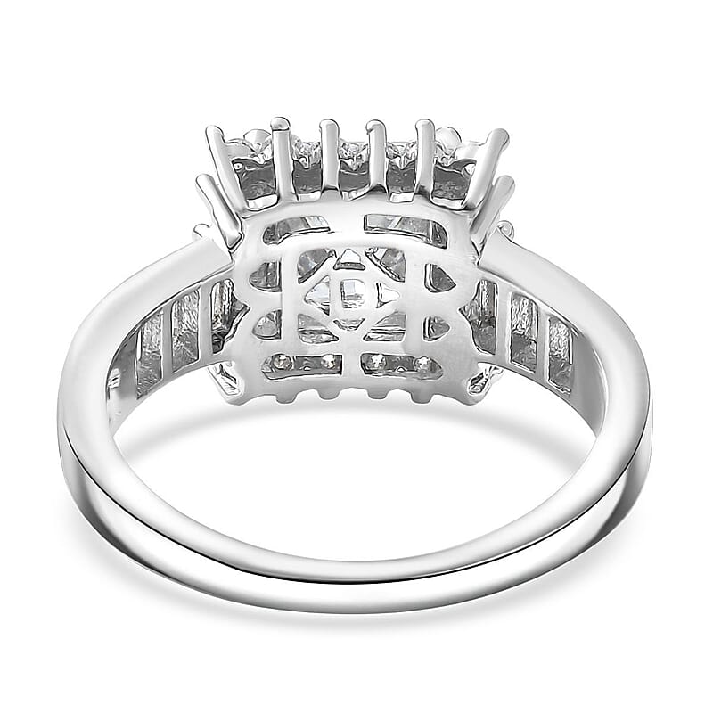 D'Joy Princess Cut Moissanite Halo Ring in Rhodium Over Sterling Silver 2.75 ctw (Size 5.0)