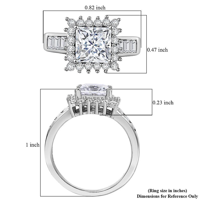 D'Joy Princess Cut Moissanite Halo Ring in Rhodium Over Sterling Silver 2.75 ctw (Size 5.0)