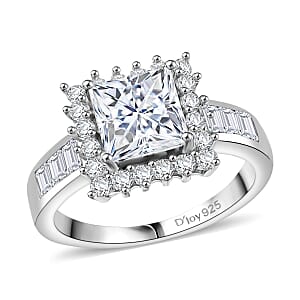 D'Joy Princess Cut Moissanite Halo Ring in Rhodium Over Sterling Silver 2.75 ctw (Size 6.0)