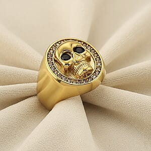 Simulated White and Black Diamond Skull Ring in ION Plated YG Stainless Steel (Size 10.0)