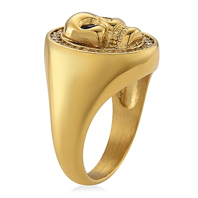 Simulated White and Black Diamond Skull Ring in ION Plated YG Stainless Steel (Size 6.0)