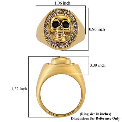 Simulated White and Black Diamond Skull Ring in ION Plated YG Stainless Steel (Size 6.0)