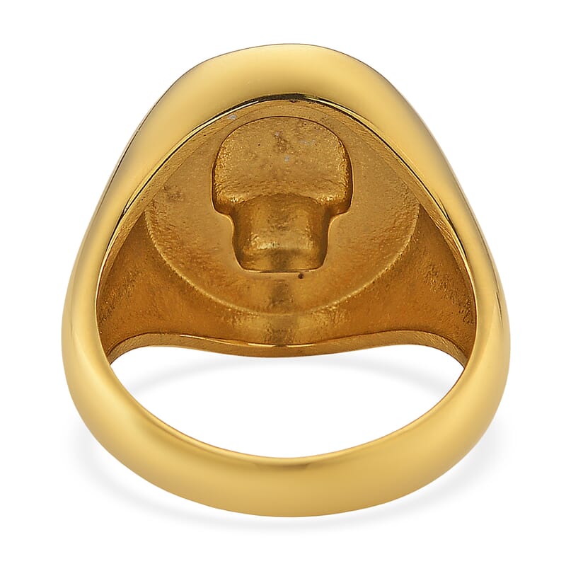 Simulated White and Black Diamond Skull Ring in ION Plated YG Stainless Steel (Size 7.0)