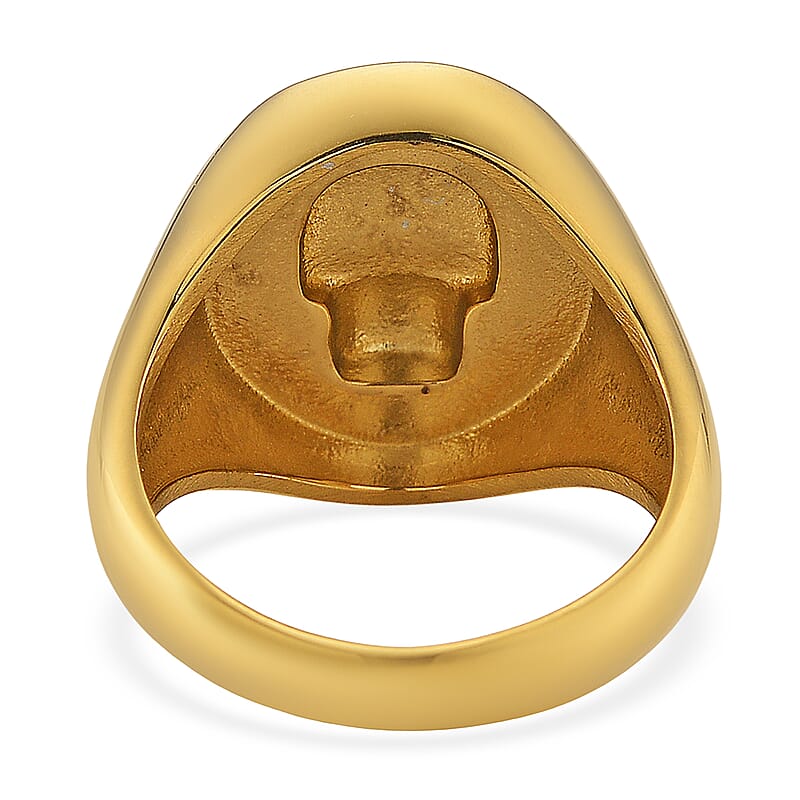 Simulated White and Black Diamond Skull Ring in ION Plated YG Stainless Steel (Size 7.0)