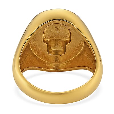 Simulated White and Black Diamond Skull Ring in ION Plated YG Stainless Steel (Size 9.0)