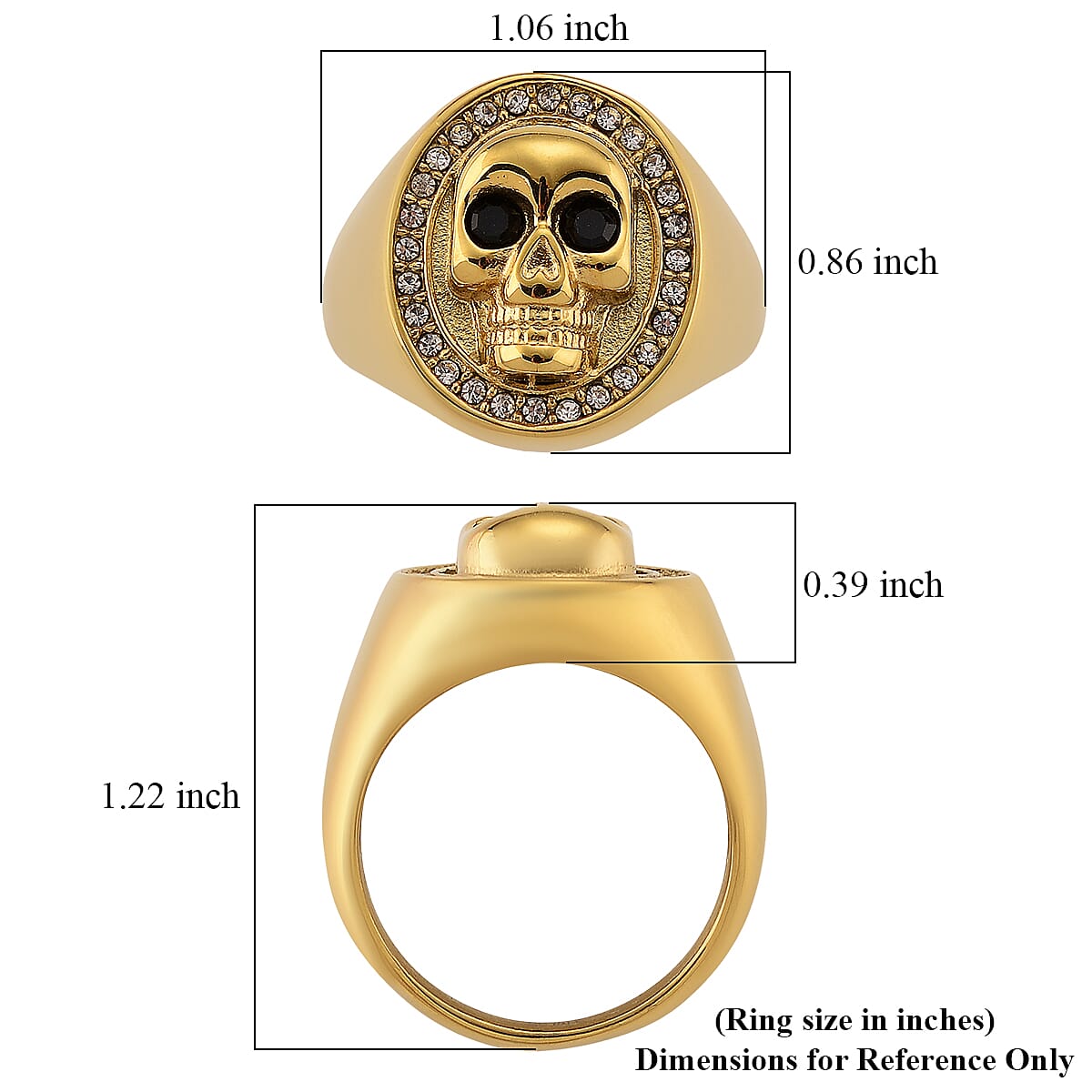 Simulated White and Black Diamond Skull Ring in ION Plated YG Stainless Steel (Size 9.0) image number 5