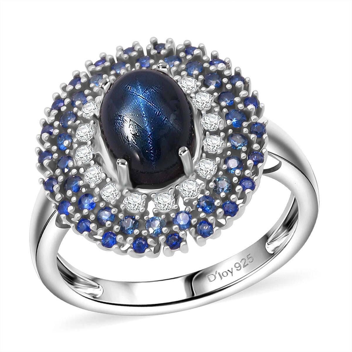 Doorbuster D'Joy Premium Blue Star Sapphire (DF) and Multi Gemstone 4.10 ctw Celestial Crown Ring in Rhodium Over Sterling Silver (Size 10.0) image number 0