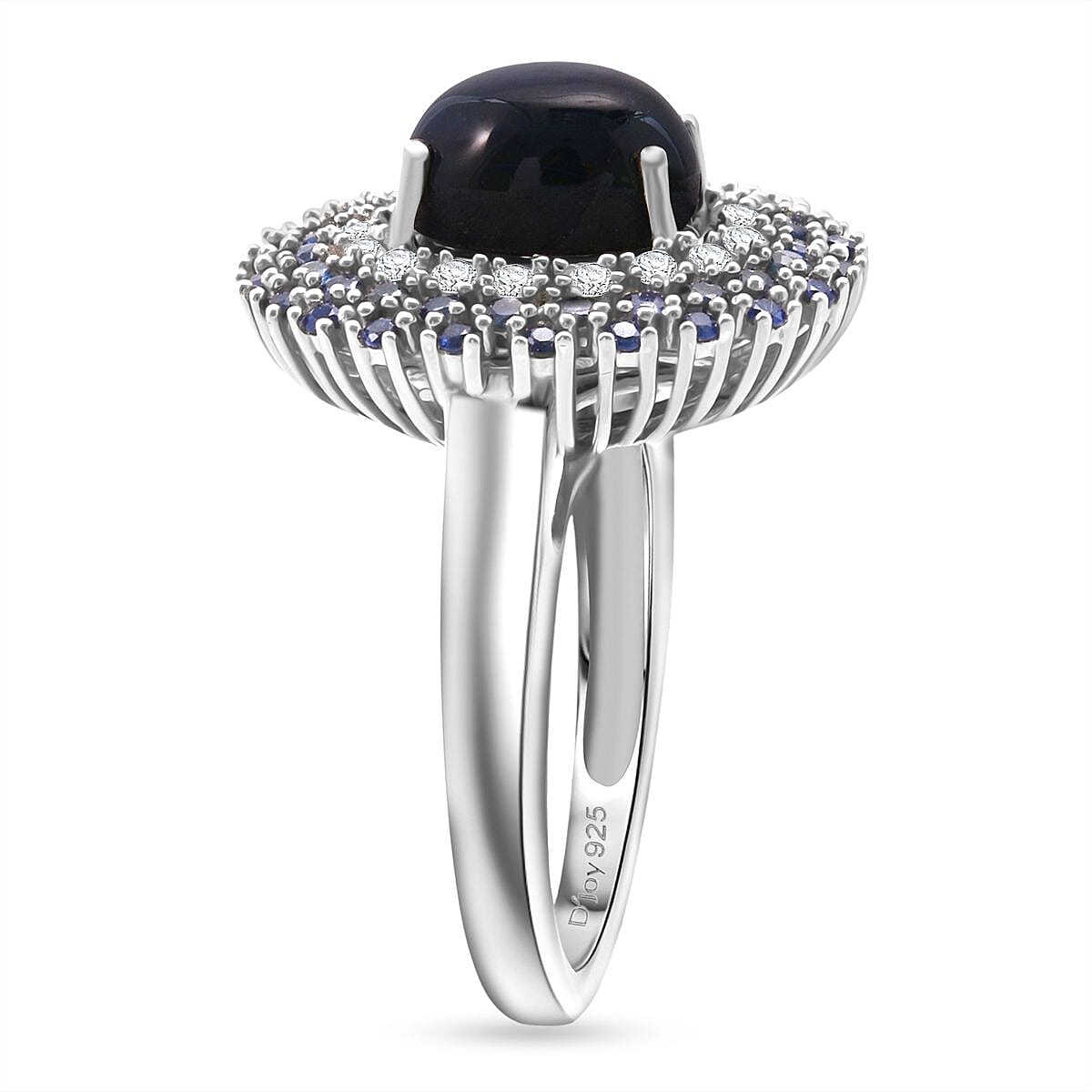 Doorbuster D'Joy Premium Blue Star Sapphire (DF) and Multi Gemstone 4.10 ctw Celestial Crown Ring in Rhodium Over Sterling Silver (Size 10.0) image number 3