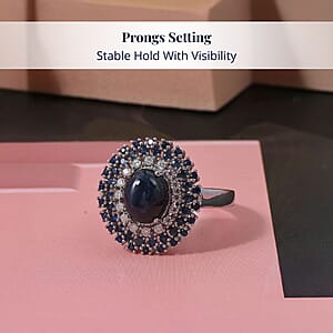 Doorbuster D'Joy Premium Blue Star Sapphire (DF) and Multi Gemstone 4.10 ctw Celestial Crown Ring in Rhodium Over Sterling Silver (Size 10.0)