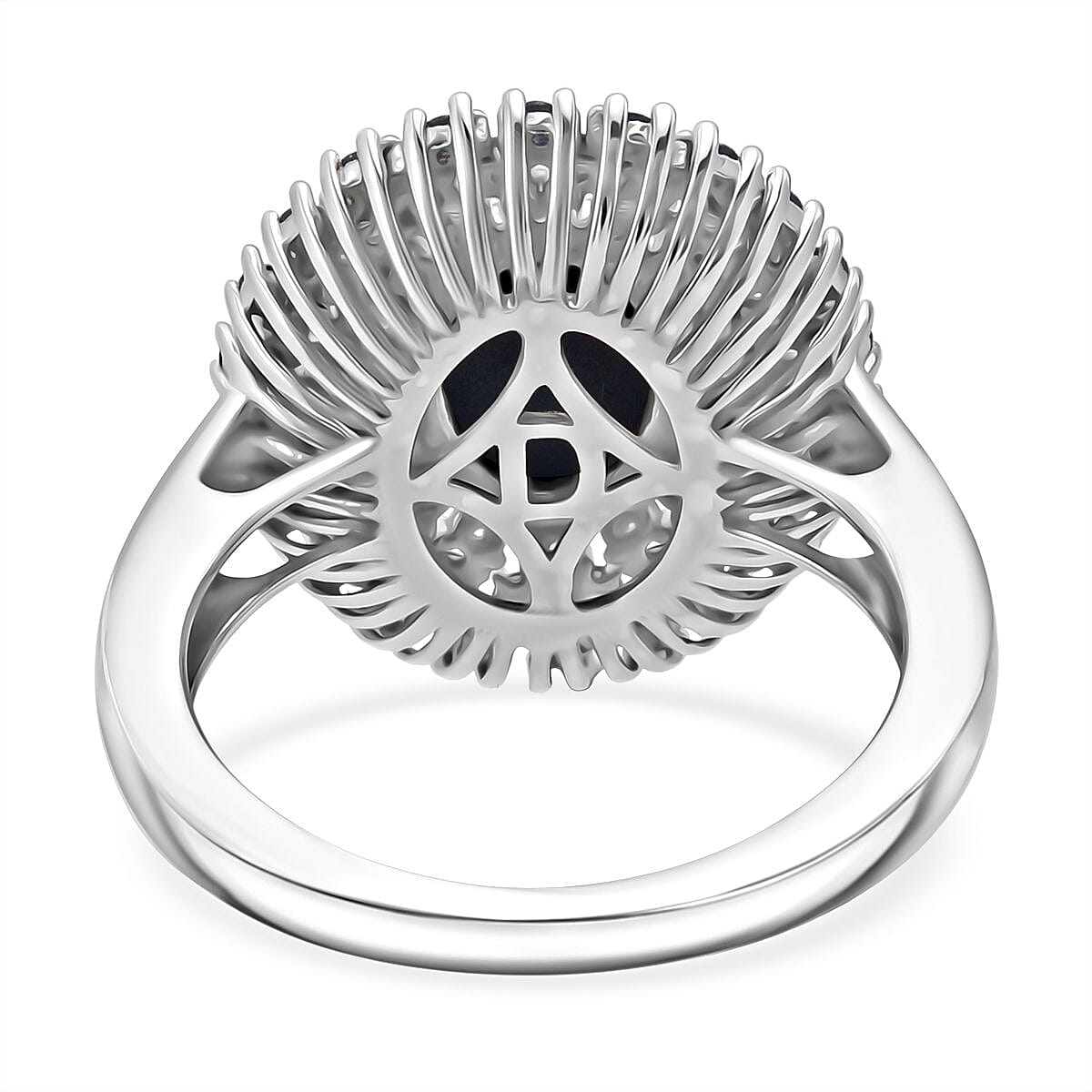 Doorbuster D'Joy Premium Blue Star Sapphire (DF) and Multi Gemstone 4.10 ctw Celestial Crown Ring in Rhodium Over Sterling Silver (Size 10.0) image number 4