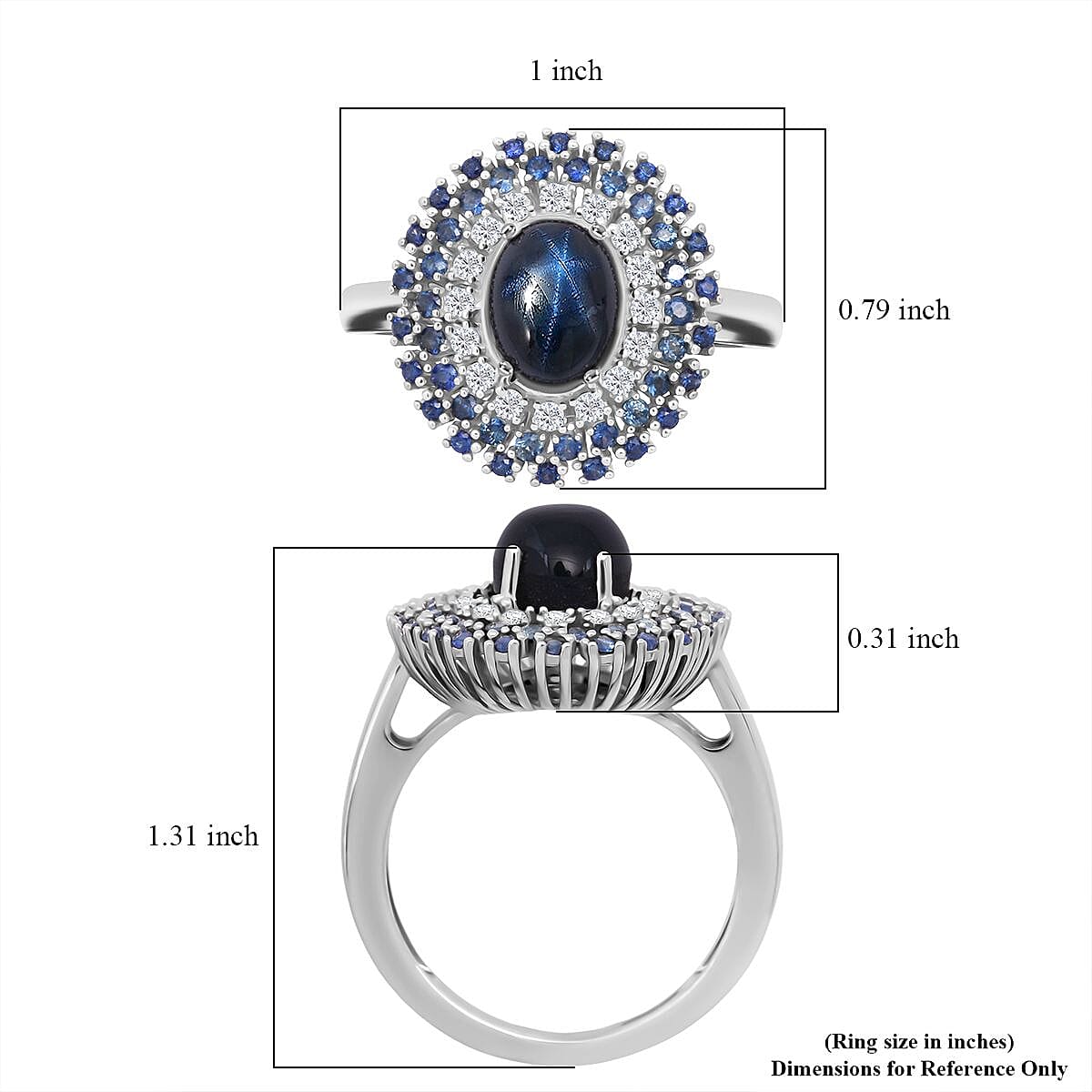 Doorbuster D'Joy Premium Blue Star Sapphire (DF) and Multi Gemstone 4.10 ctw Celestial Crown Ring in Rhodium Over Sterling Silver (Size 10.0) image number 5