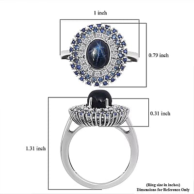 D'Joy Premium Blue Star Sapphire (DF) and Multi Gemstone 4.10 ctw Celestial Crown Ring in Rhodium Over Sterling Silver (Size 10.0)