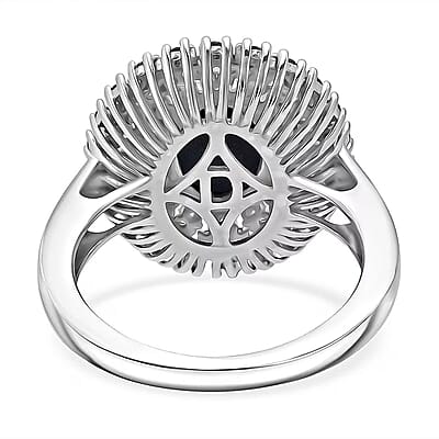 D'Joy Premium Blue Star Sapphire (DF) and Multi Gemstone 4.10 ctw Celestial Crown Ring in Rhodium Over Sterling Silver (Size 10.0)