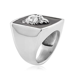 Simulated Diamond and Enameled Lion Ring in Stainless Steel (Size 8.0)