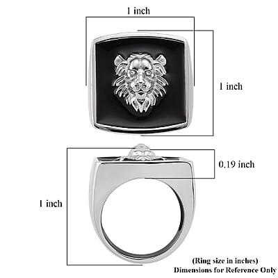 Simulated Diamond and Enameled Lion Ring in Stainless Steel (Size 8.0)