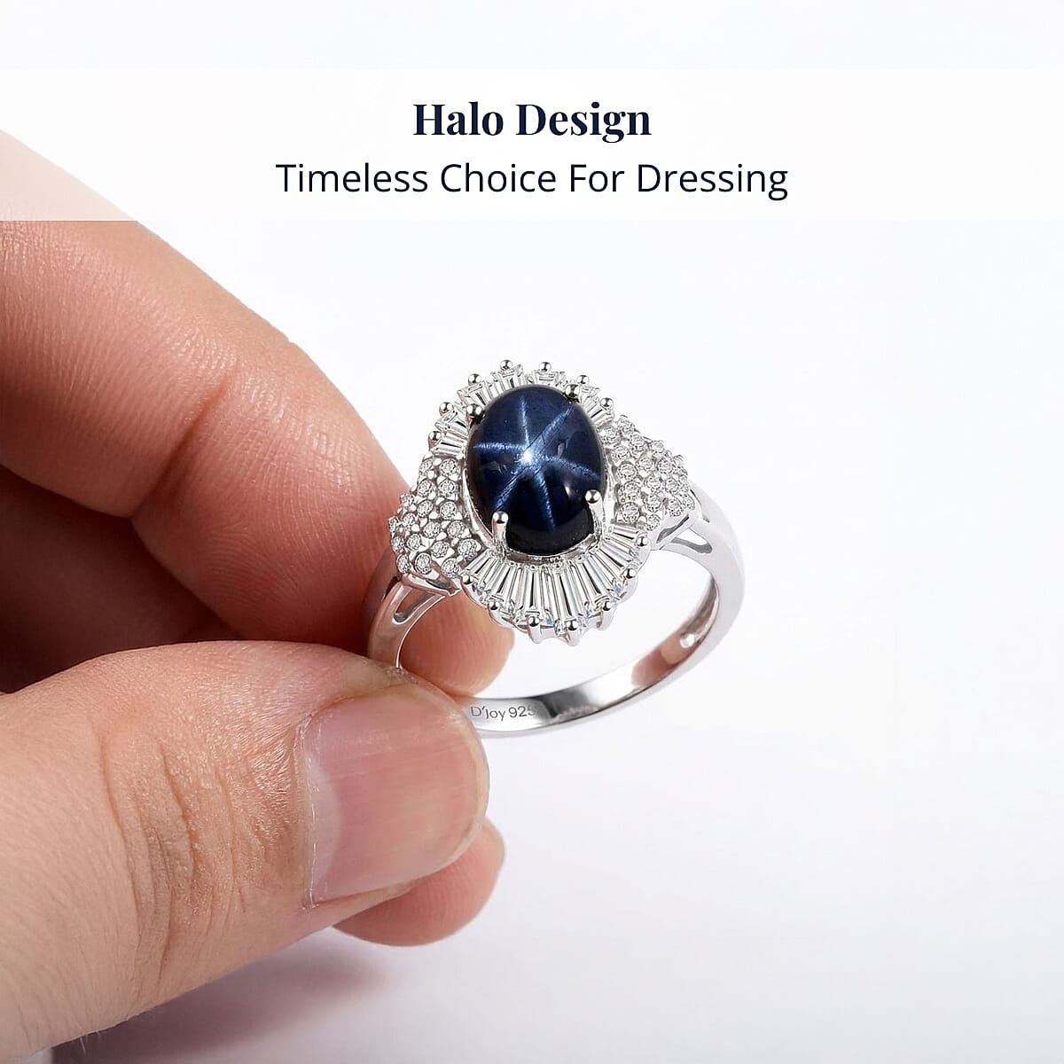D'Joy Blue Star Sapphire, Moissanite Ray Ring in Rhodium Over Sterling Silver 4.10 ctw (Size 10.0) image number 4