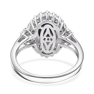 D'Joy Blue Star Sapphire, Moissanite Ray Ring in Rhodium Over Sterling Silver 4.10 ctw (Size 10.0)