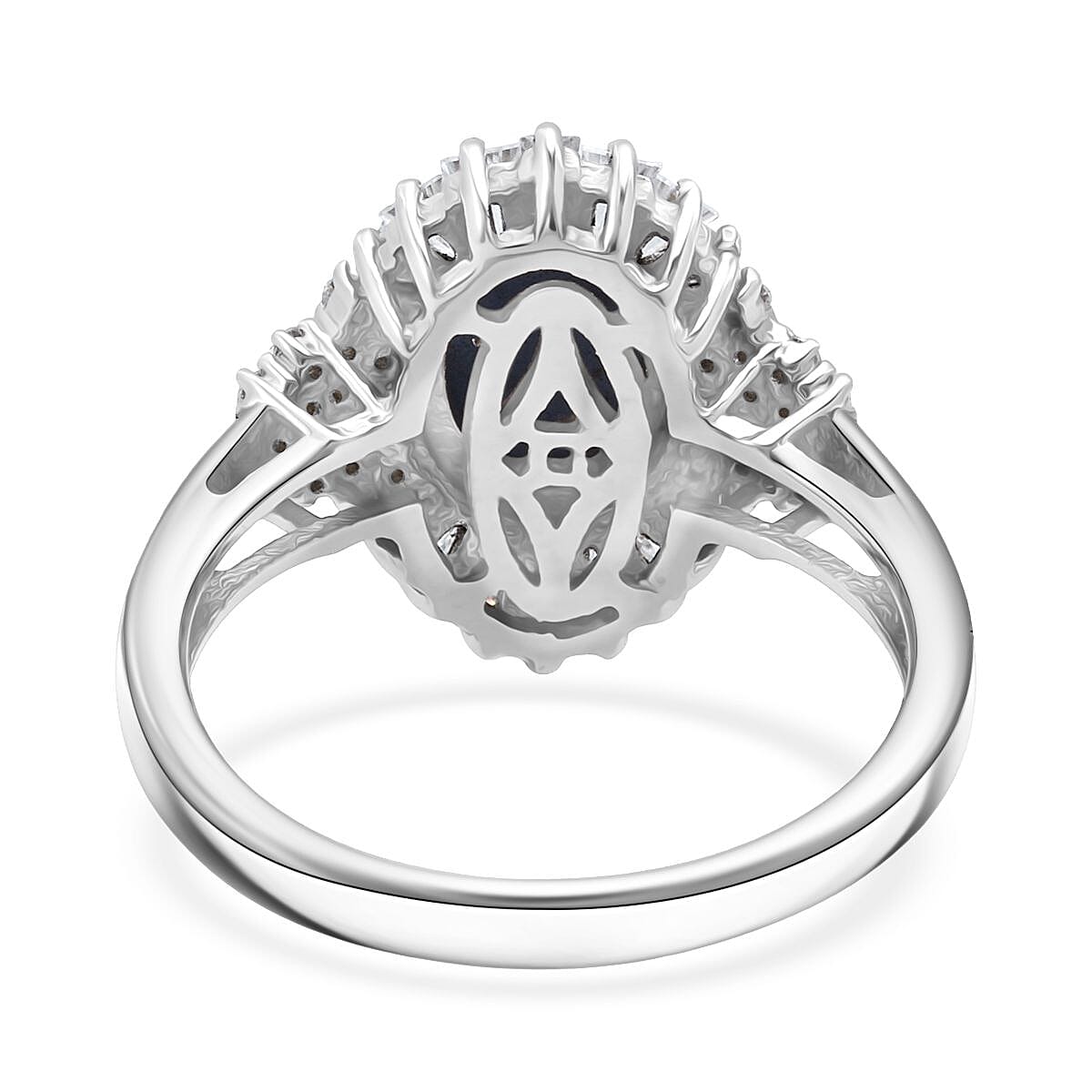 Doorbuster D'Joy Premium Blue Star Sapphire (DF) and Moissanite 4.10 ctw Celestial Ray Ring in Rhodium Over Sterling Silver (Size 7.0) image number 4