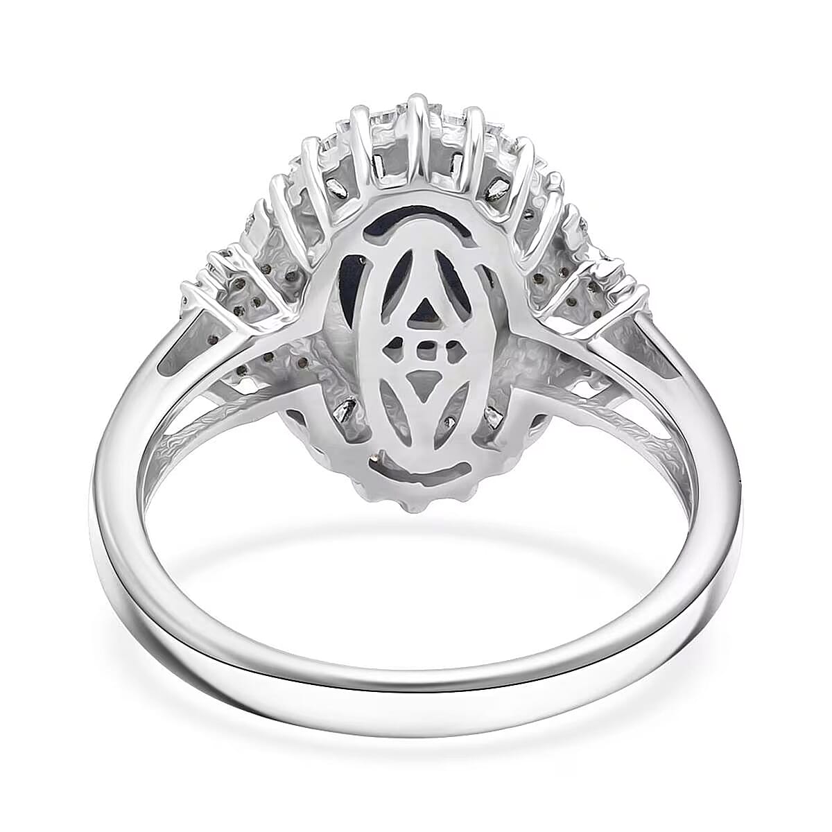 D'Joy Blue Star Sapphire, Moissanite Ray Ring in Rhodium Over Sterling Silver 4.10 ctw (Size 7.0) image number 6