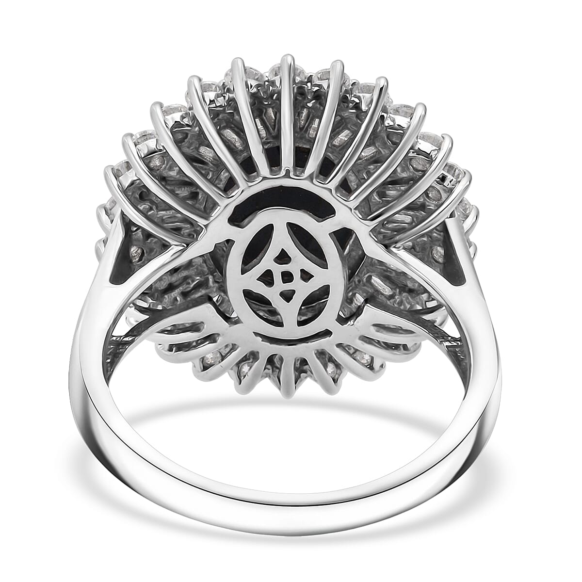 D'Joy Premium Blue Star Sapphire (DF) and Moissanite 7.75 ctw Crown of Eternity Ring in Rhodium Over Sterling Silver (Size 10.0) image number 4