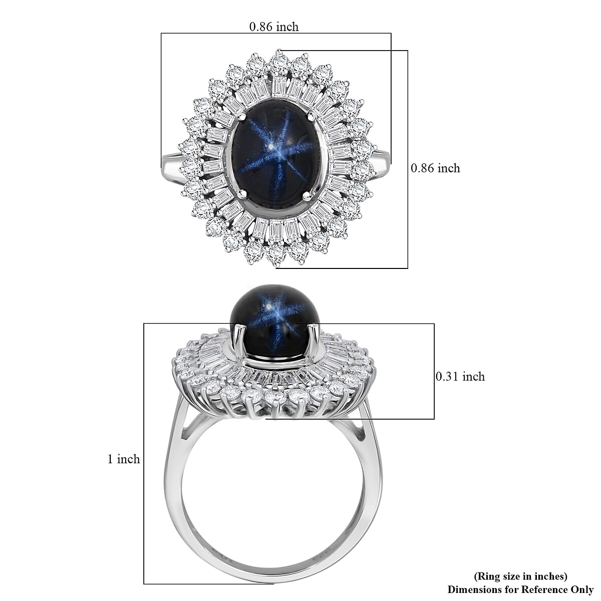 D'Joy Premium Blue Star Sapphire (DF) and Moissanite 7.75 ctw Crown of Eternity Ring in Rhodium Over Sterling Silver (Size 10.0) image number 5