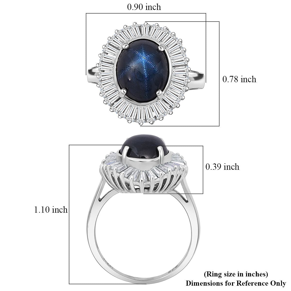 Doorbuster D'Joy Premium Blue Star Sapphire (DF) and Moissanite 7.20 ctw Celestial Crown Ring in Rhodium Over Sterling Silver (Size 10.0) image number 5