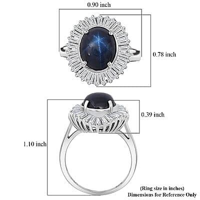 D'Joy Blue Star Sapphire, Moissanite Ring in Rhodium Over Sterling Silver 7.20 ctw (Size 10.0)