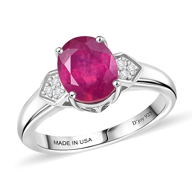 D'Joy Niassa Ruby (FF) and White Zircon 2.75 ctw Ring in Platinum Over Sterling Silver (Size 10.0)