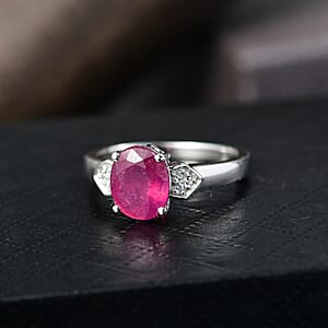 D'Joy Niassa Ruby (FF) and White Zircon 2.75 ctw Ring in Platinum Over Sterling Silver (Size 10.0)