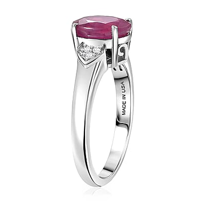 D'Joy Niassa Ruby (FF) and White Zircon 2.75 ctw Ring in Platinum Over Sterling Silver (Size 10.0)