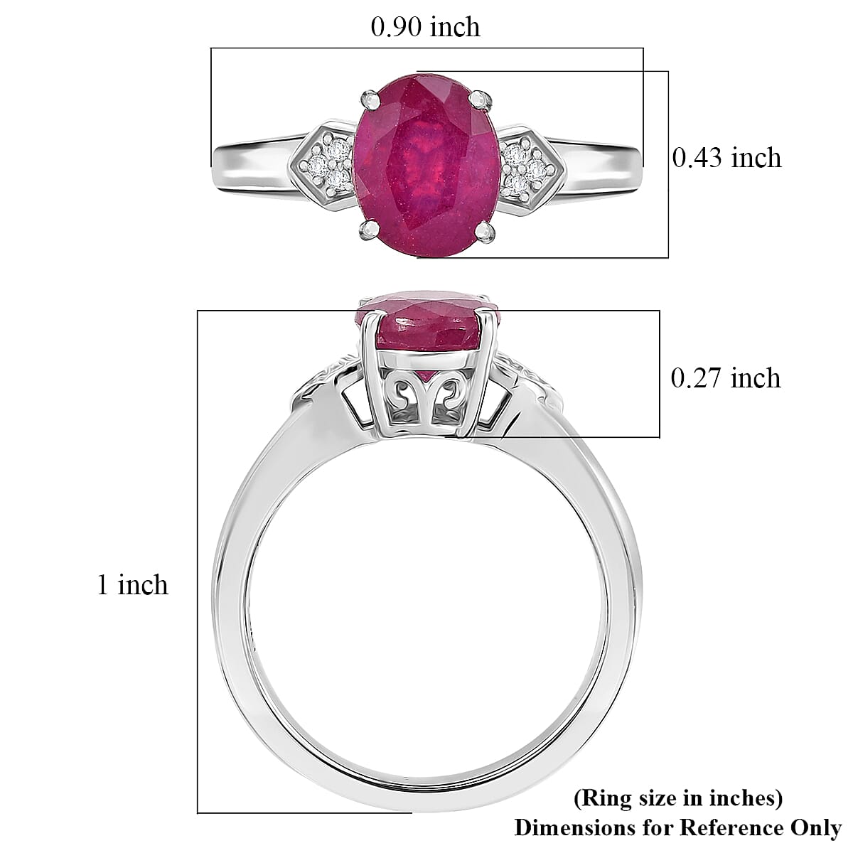 D'Joy Niassa Ruby (FF) and White Zircon 2.75 ctw Ring in Platinum Over Sterling Silver (Size 10.0) image number 5
