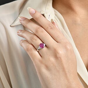 D'Joy Niassa Ruby (FF) and White Zircon 2.75 ctw Ring in Platinum Over Sterling Silver (Size 5.0)
