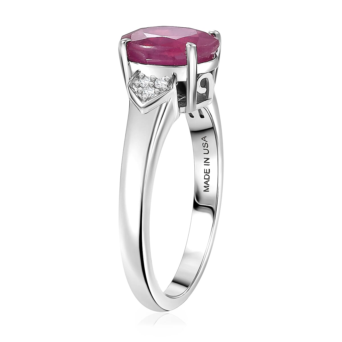 D'Joy Niassa Ruby (FF) and White Zircon 2.75 ctw Ring in Platinum Over Sterling Silver (Size 6.0) image number 3