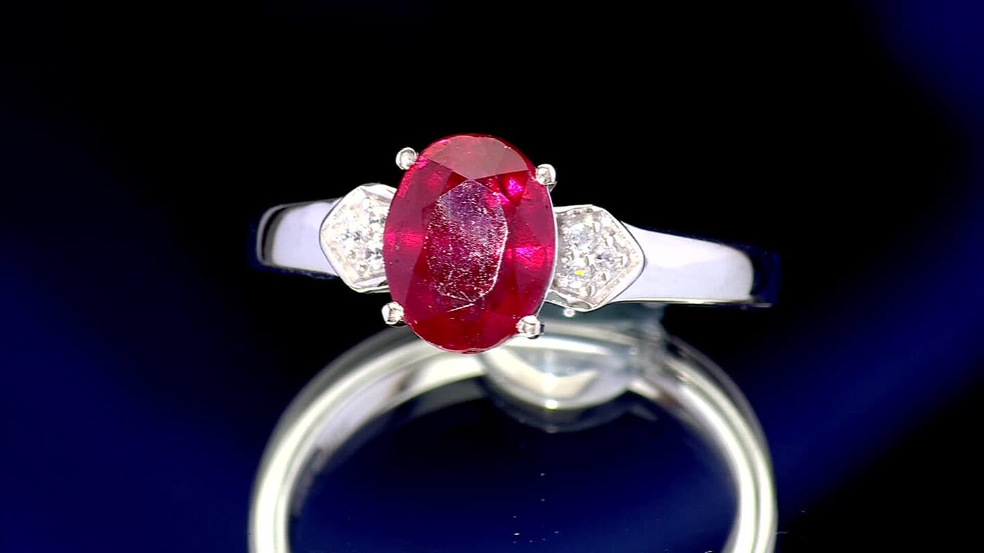 D'Joy Niassa Ruby (FF) and White Zircon 2.75 ctw Ring in Platinum Over Sterling Silver