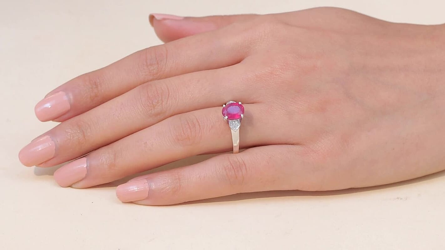 D'Joy Niassa Ruby (FF) and White Zircon 2.75 ctw Ring in Platinum Over Sterling Silver