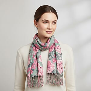 La Marey Light Green Floral Printed Scarf