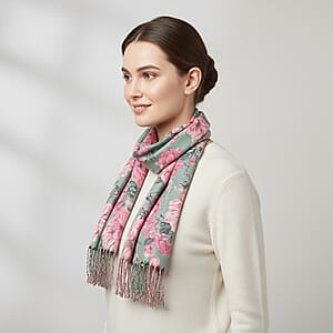 La Marey Light Green Floral Printed Scarf