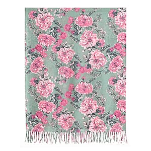 La Marey Light Green Floral Printed Scarf