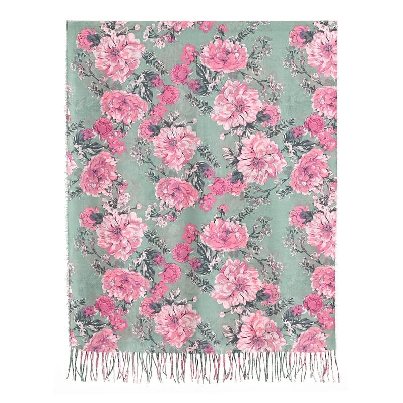 La Marey Light Green Floral Printed Scarf