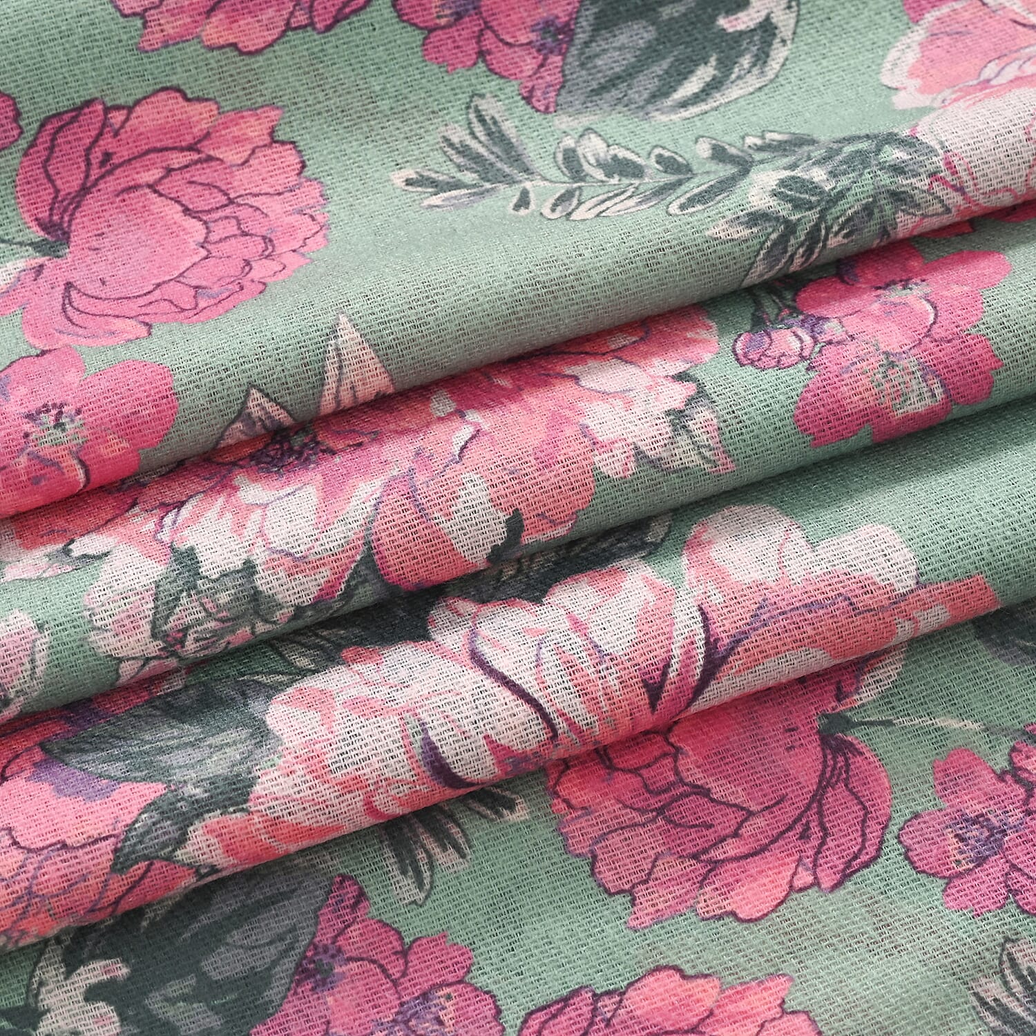 La Marey Light Green Floral Printed Scarf