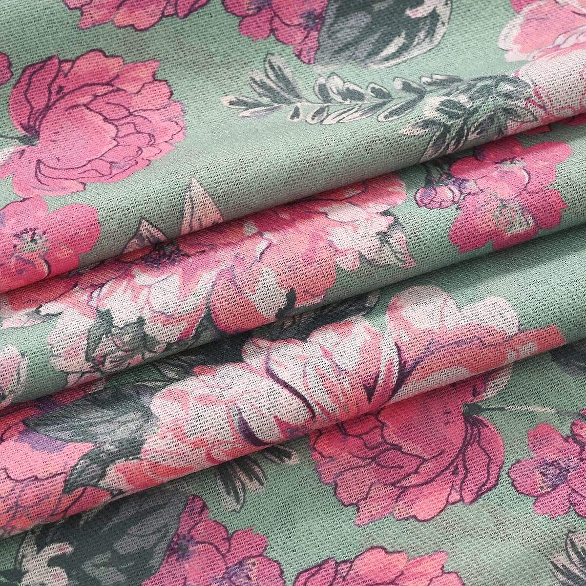 La Marey Light Green Floral Printed Scarf image number 5