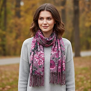 La Marey Purple Floral Printed Scarf